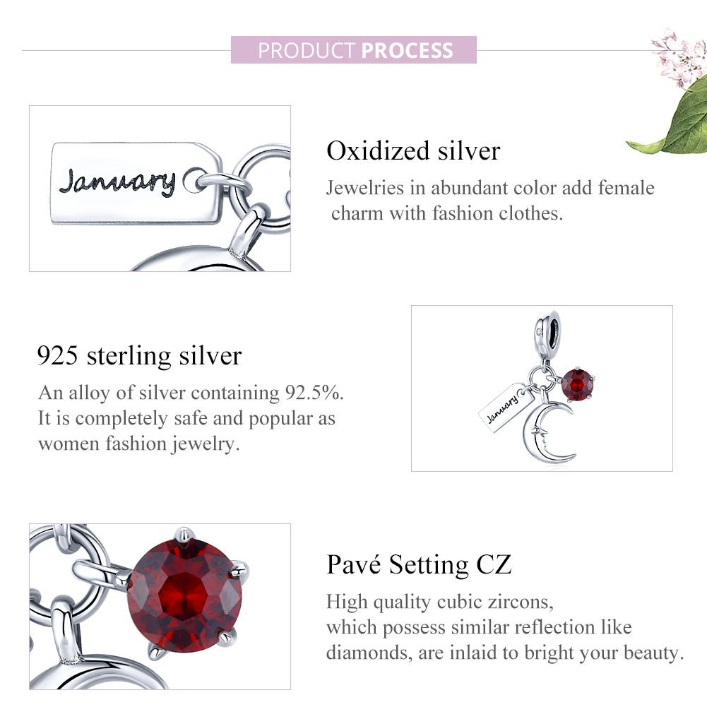 925 Sterling Silver January Birthstone Moon Pendant For Diy Bracelets & Necklaces 5