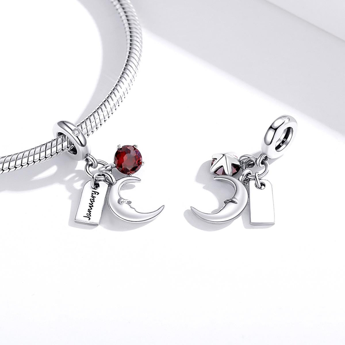 925 Sterling Silver January Birthstone Moon Pendant For Diy Bracelets & Necklaces 6