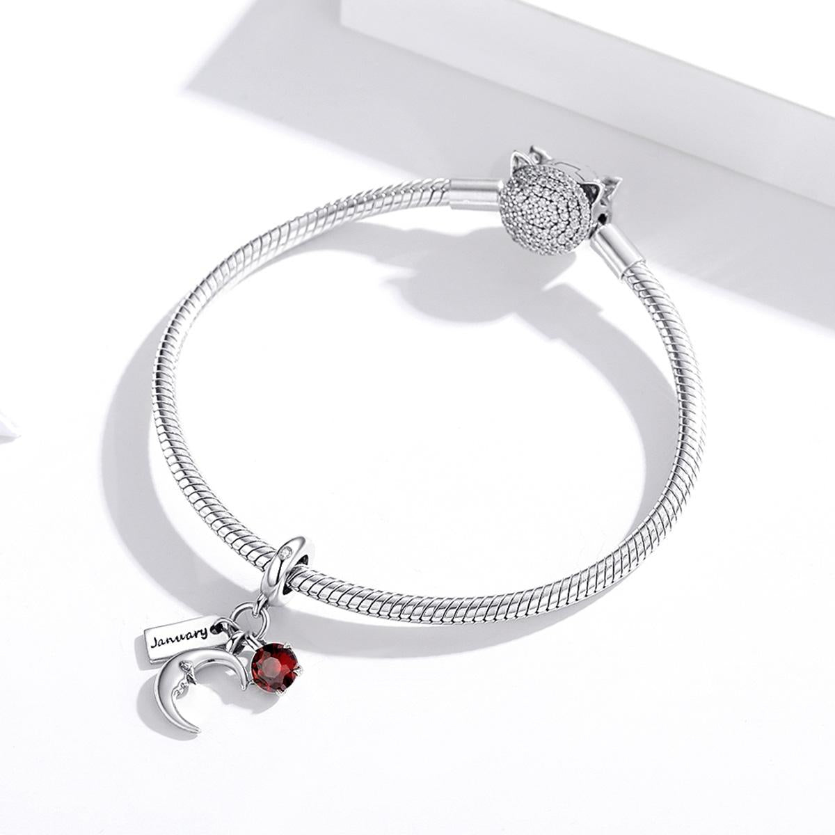 925 Sterling Silver January Birthstone Moon Pendant For Diy Bracelets & Necklaces 7