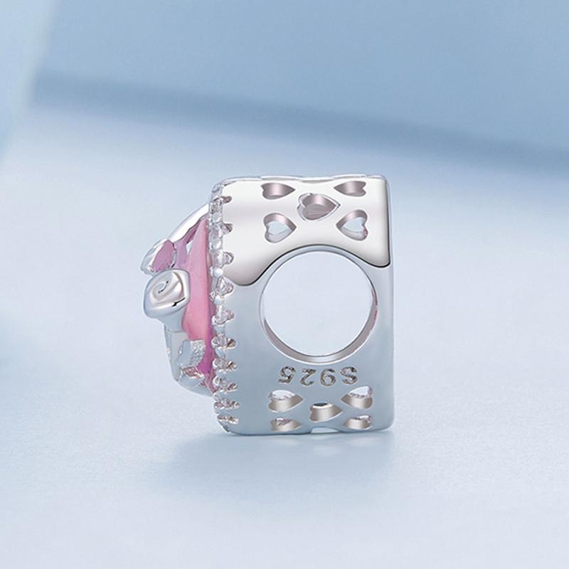 925 Sterling Silver Pink Glass Rose Bracelet Bead 4