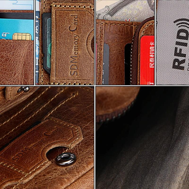 Men Taupe Leather Rfid Card Holder Wallet 8