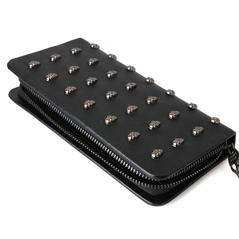 Leather Wristlet Handbag with Metal Skull Design 4