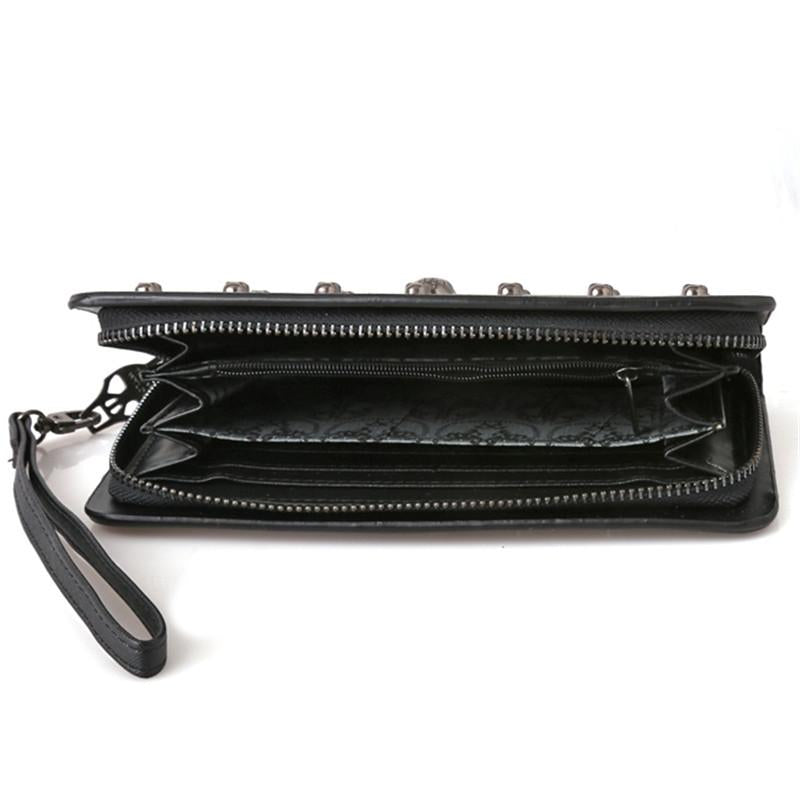Leather Wristlet Handbag with Metal Skull Design 7