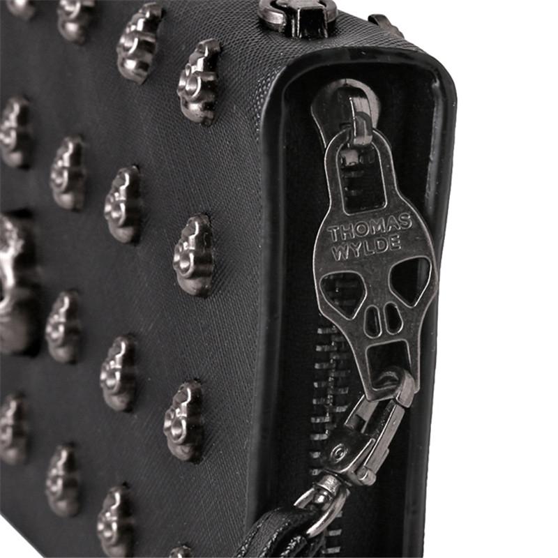 Leather Wristlet Handbag with Metal Skull Design 8