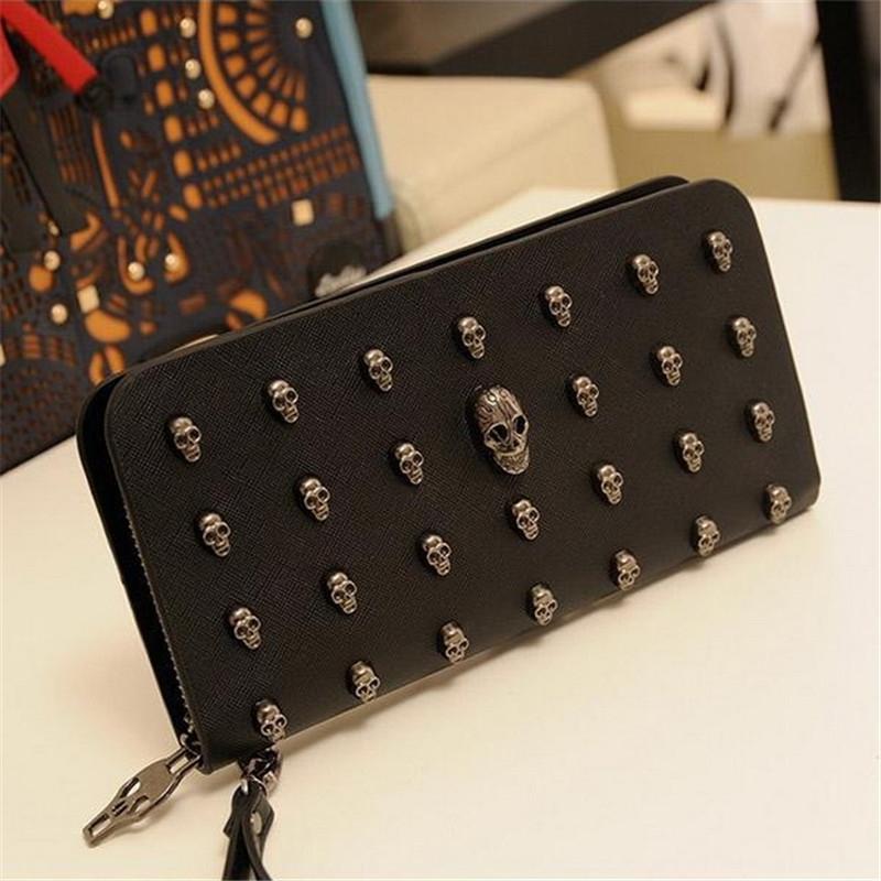 Leather Wristlet Handbag with Metal Skull Design 9
