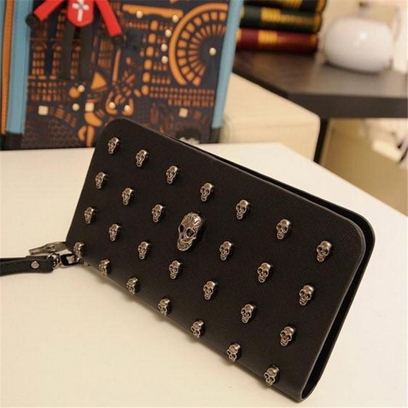 Leather Wristlet Handbag with Metal Skull Design 10