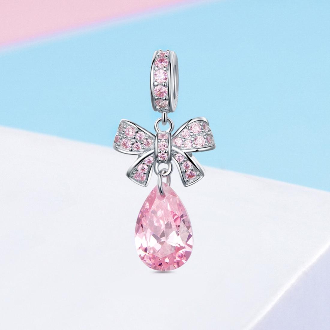 925 Sterling Silver Diy Pink Zircon Pendant With Bow 3