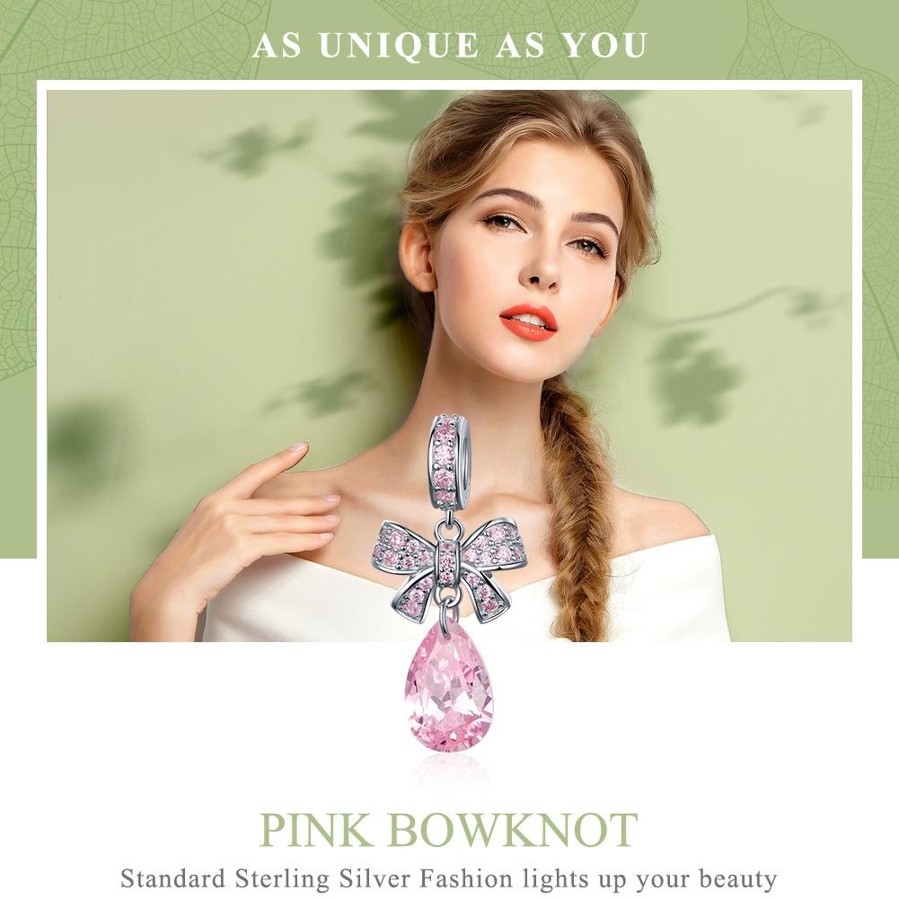 925 Sterling Silver Diy Pink Zircon Pendant With Bow 4