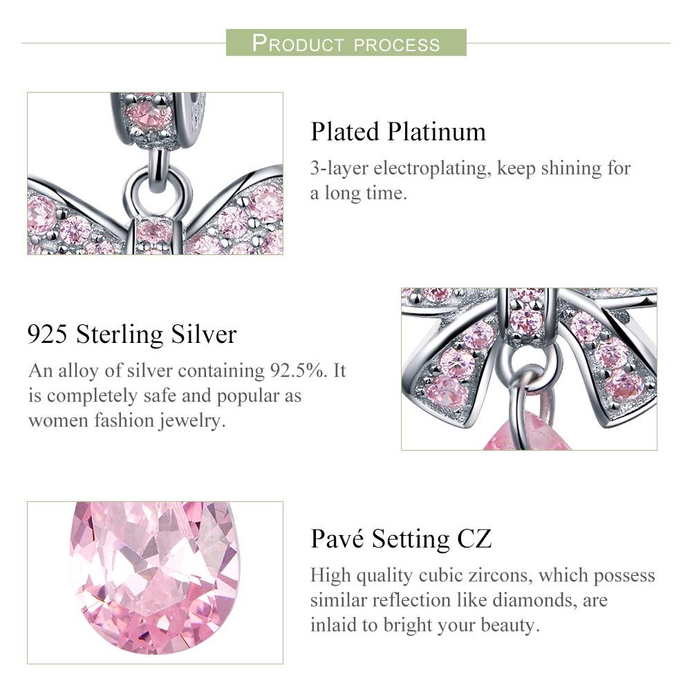 925 Sterling Silver Diy Pink Zircon Pendant With Bow 5