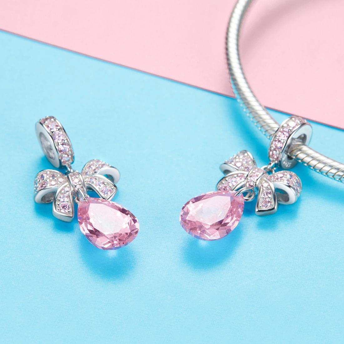 925 Sterling Silver Diy Pink Zircon Pendant With Bow 6