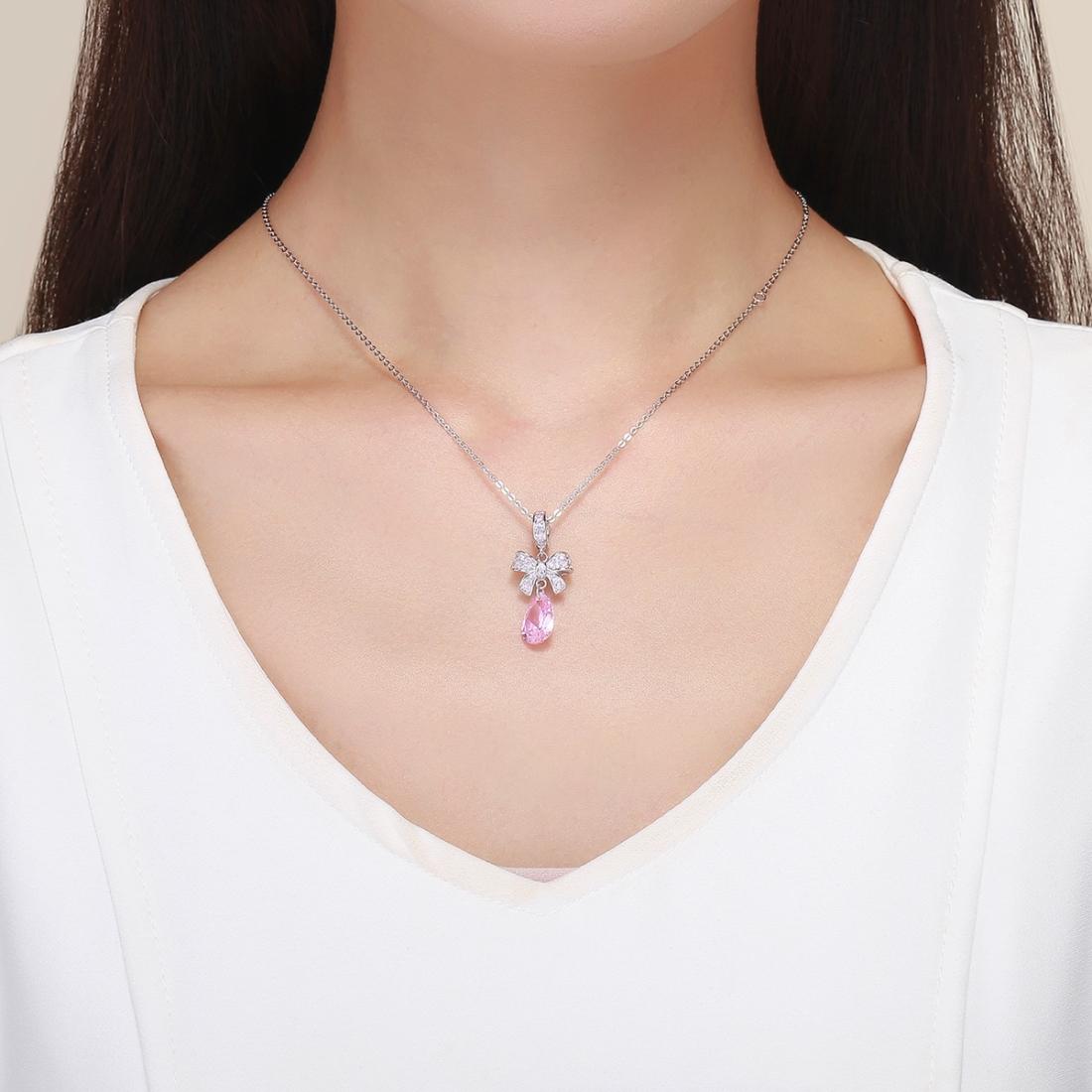 925 Sterling Silver Diy Pink Zircon Pendant With Bow 8