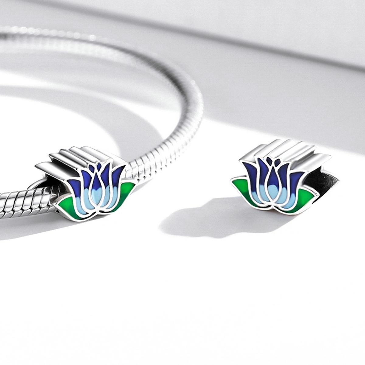 925 Sterling Silver Blue Lotus Bead Bracelet & Necklace Set 6