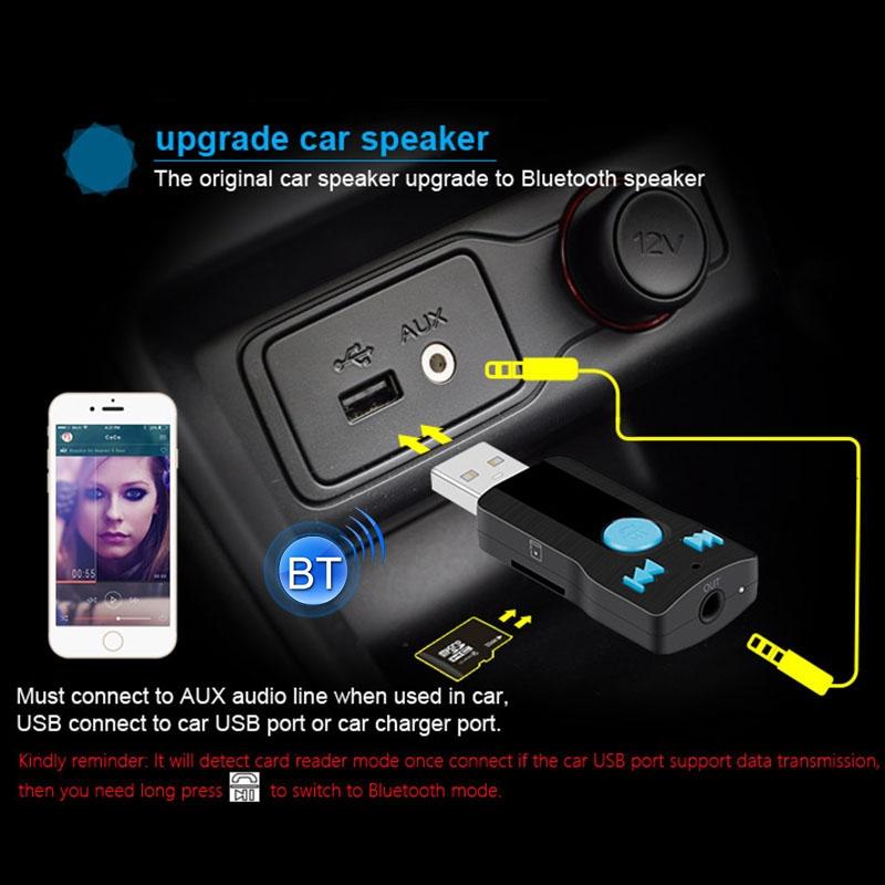 Mini Usb Bluetooth Receiver Mp3 Player With Mic & Audio Cable - Handsfree Aux Output 32Gb Sd / Tf Card Dual Usb Port 5