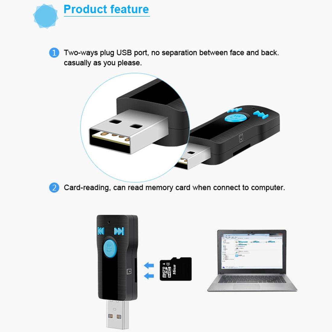 Mini Usb Bluetooth Receiver Mp3 Player With Mic & Audio Cable - Handsfree Aux Output 32Gb Sd / Tf Card Dual Usb Port 9