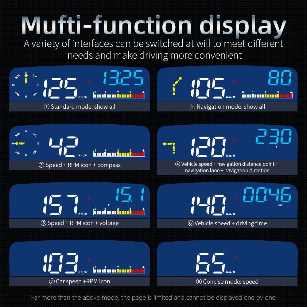 Car Hud Head Up Display Water Temperature / Vehicle Speed / Voltage 6