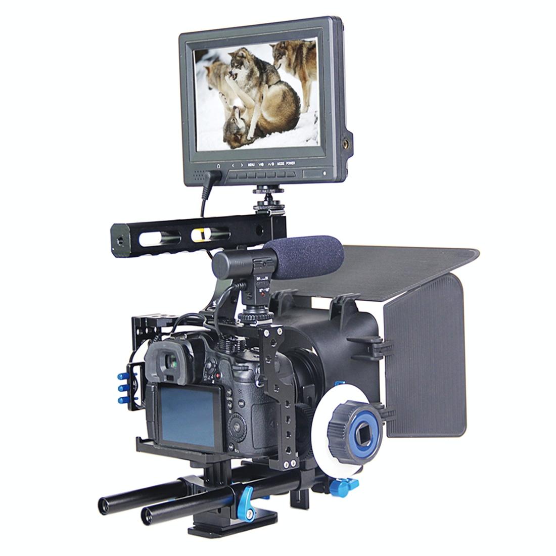 Video Camera Cage Stabilizer Kit With Matte Box & Follow Focus For Panasonic Lumix Dmc-Gh4 & G7 / Sony A7 Series 3