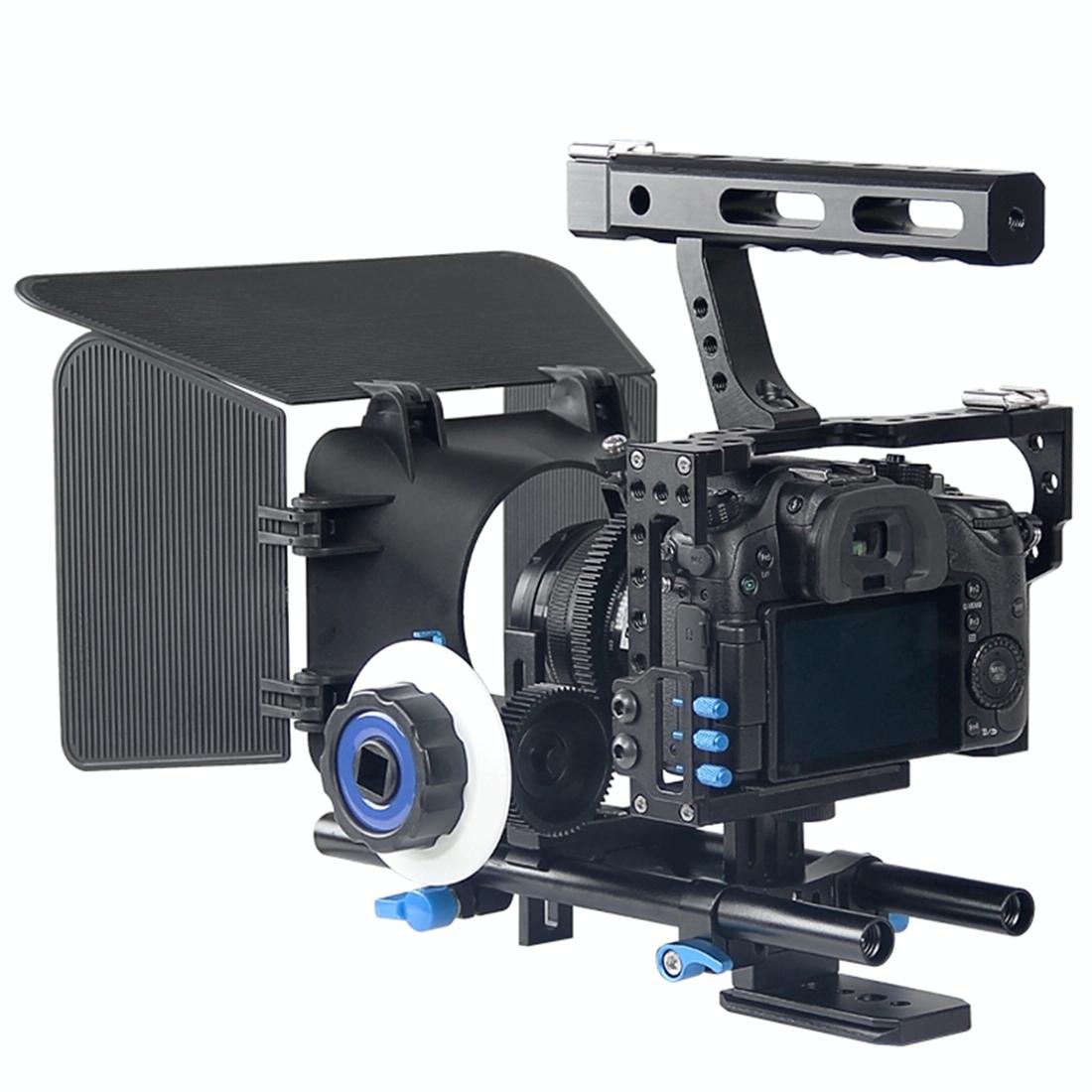 Video Camera Cage Stabilizer Kit With Matte Box & Follow Focus For Panasonic Lumix Dmc-Gh4 & G7 / Sony A7 Series 4