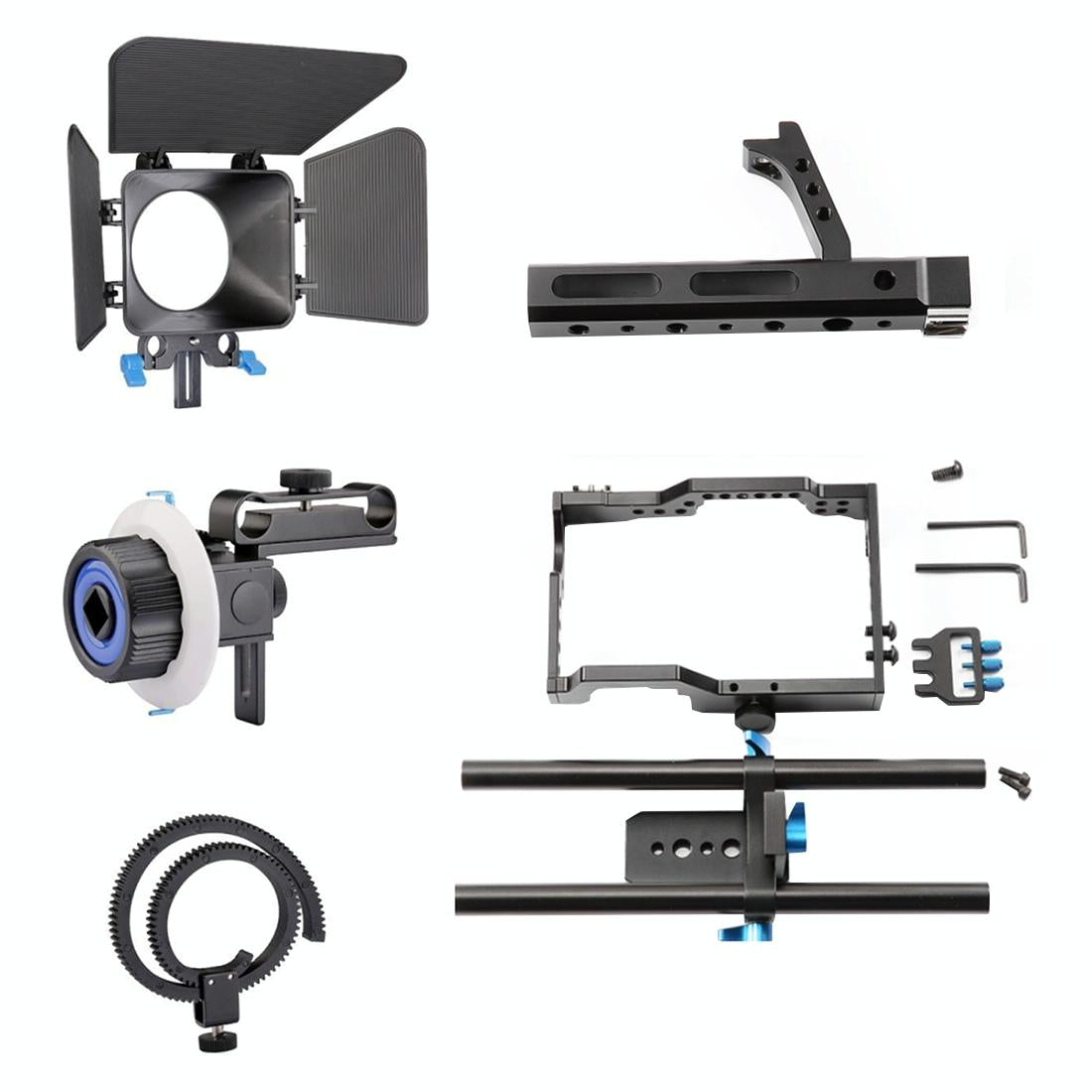 Video Camera Cage Stabilizer Kit With Matte Box & Follow Focus For Panasonic Lumix Dmc-Gh4 & G7 / Sony A7 Series 6