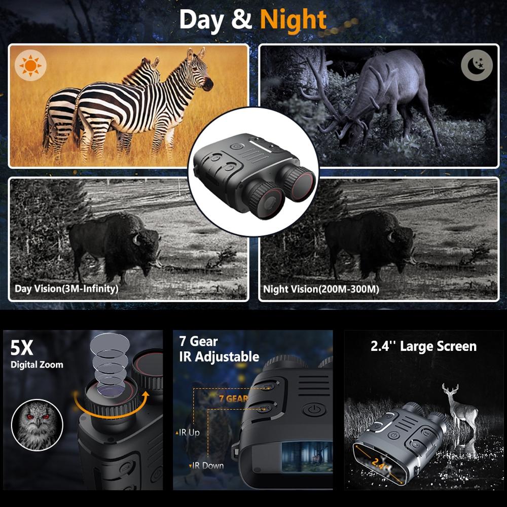 1080p Hd Binocular with Infrared Night Vision 2.4 Screen 5x Zoom 5