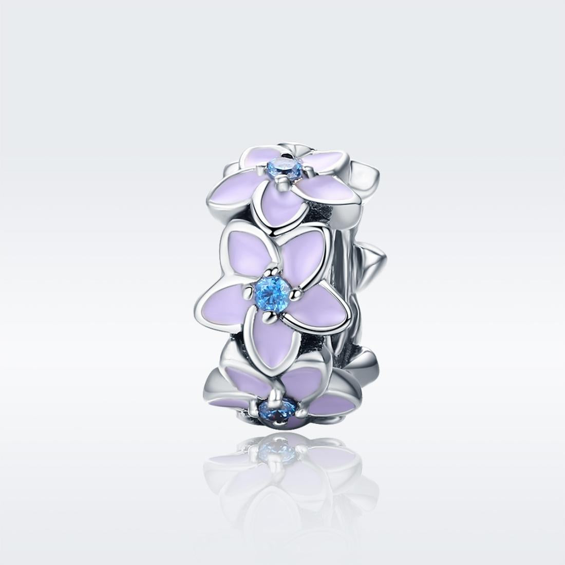 925 Sterling Silver Purple Flower Bracelet With Diamond Beads 3