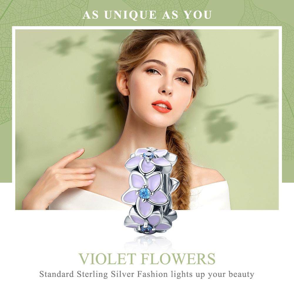 925 Sterling Silver Purple Flower Bracelet With Diamond Beads 4