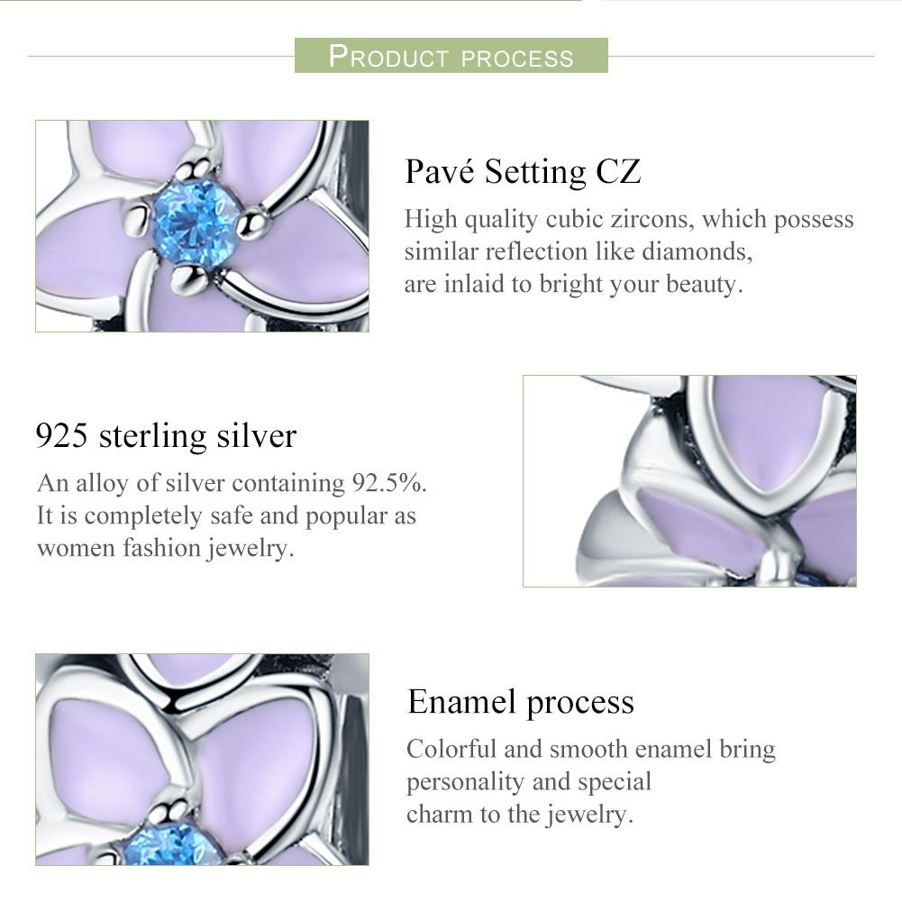 925 Sterling Silver Purple Flower Bracelet With Diamond Beads 5