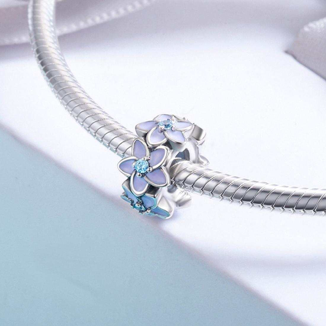 925 Sterling Silver Purple Flower Bracelet With Diamond Beads 7