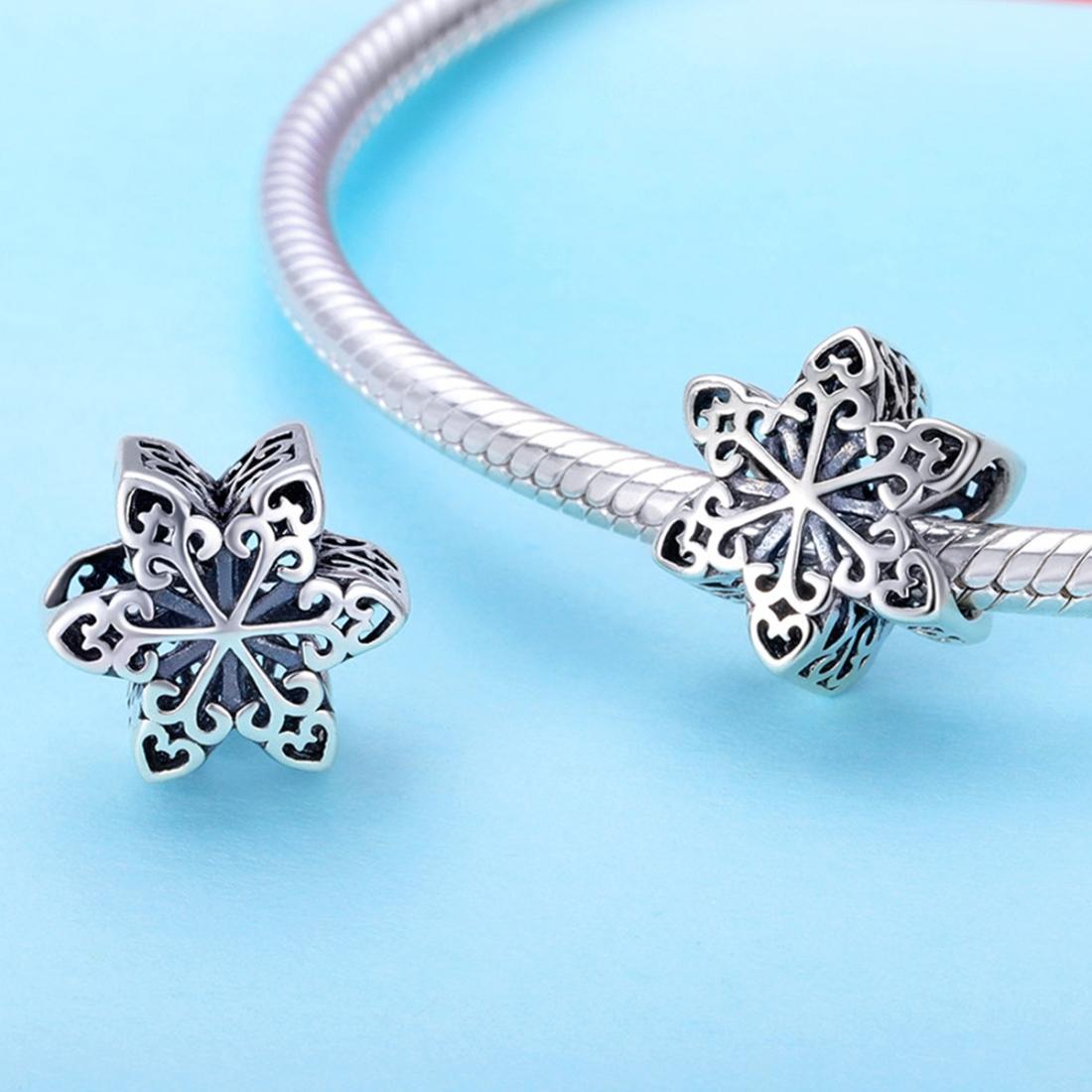 925 Sterling Silver Snowflake Beads For Diy Bracelets & Necklaces 7