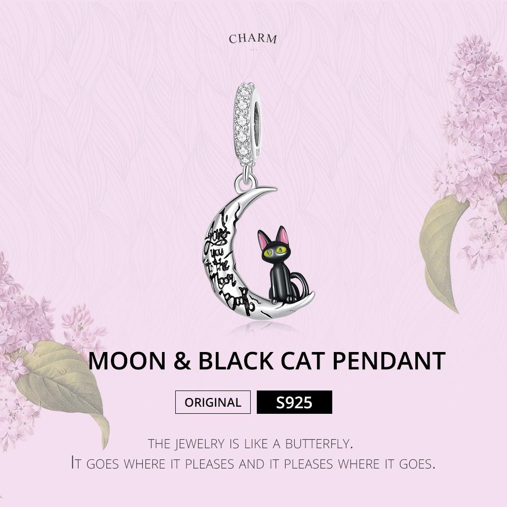 925 Sterling Silver Moon Cat Pendant For Bracelet Or Necklace 3