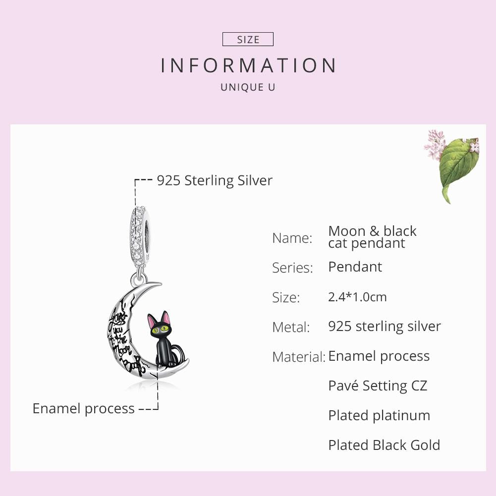 925 Sterling Silver Moon Cat Pendant For Bracelet Or Necklace 4