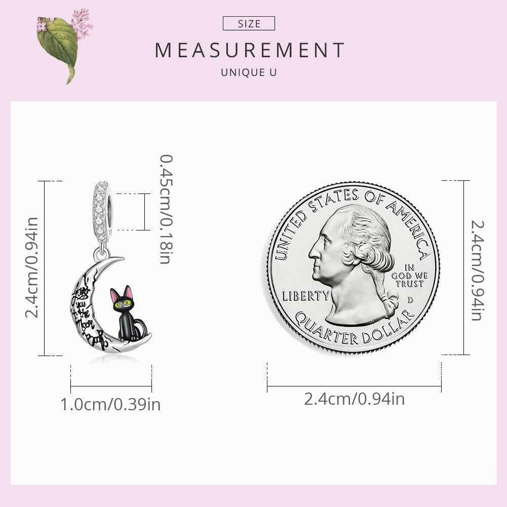 925 Sterling Silver Moon Cat Pendant For Bracelet Or Necklace 5