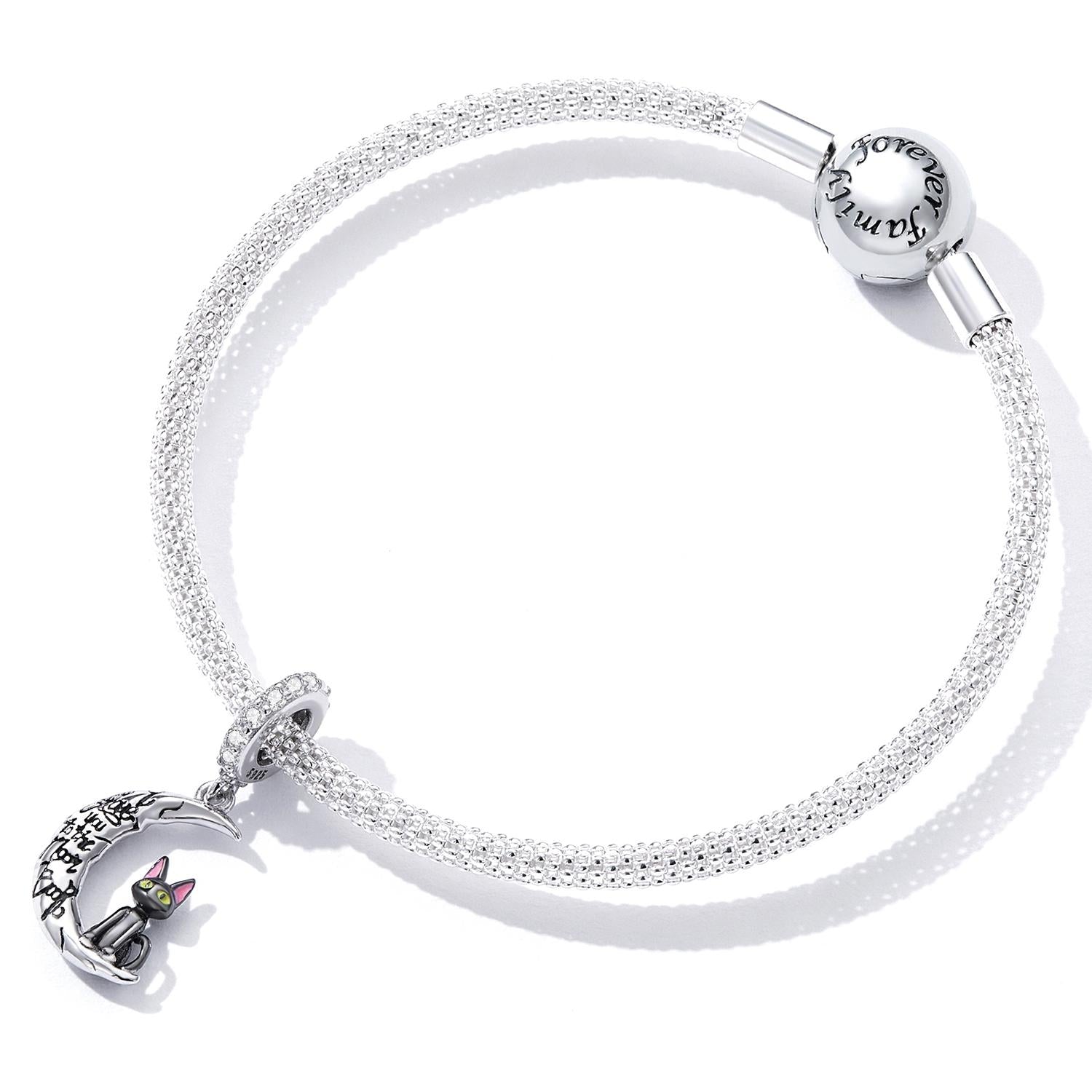 925 Sterling Silver Moon Cat Pendant For Bracelet Or Necklace 7