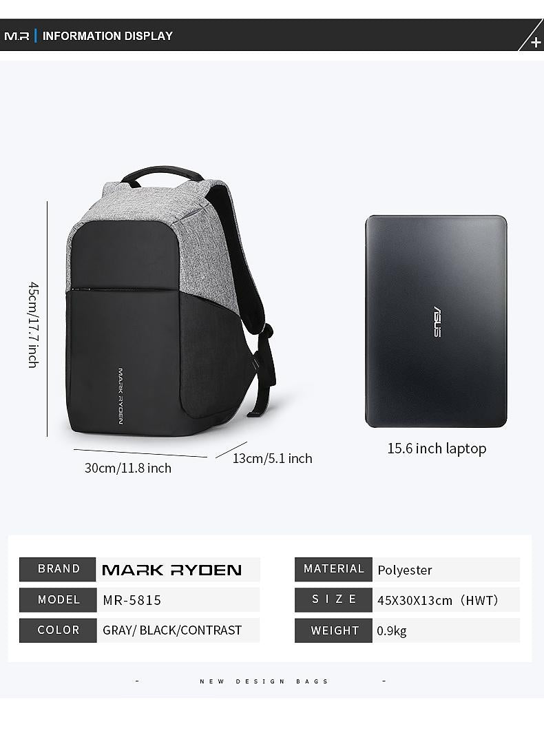 15-inch Multifunction Usb Charging Laptop Backpack for Men 11