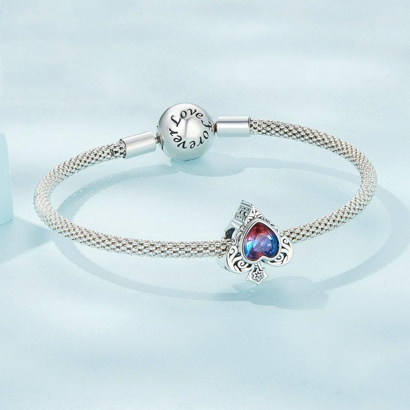 925 Sterling Silver Synthetic Tourmaline Heart Spades Bracelet 5