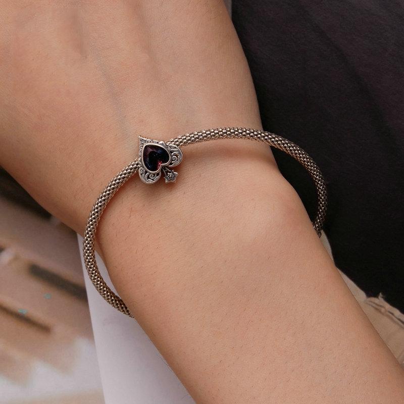 925 Sterling Silver Synthetic Tourmaline Heart Spades Bracelet 6