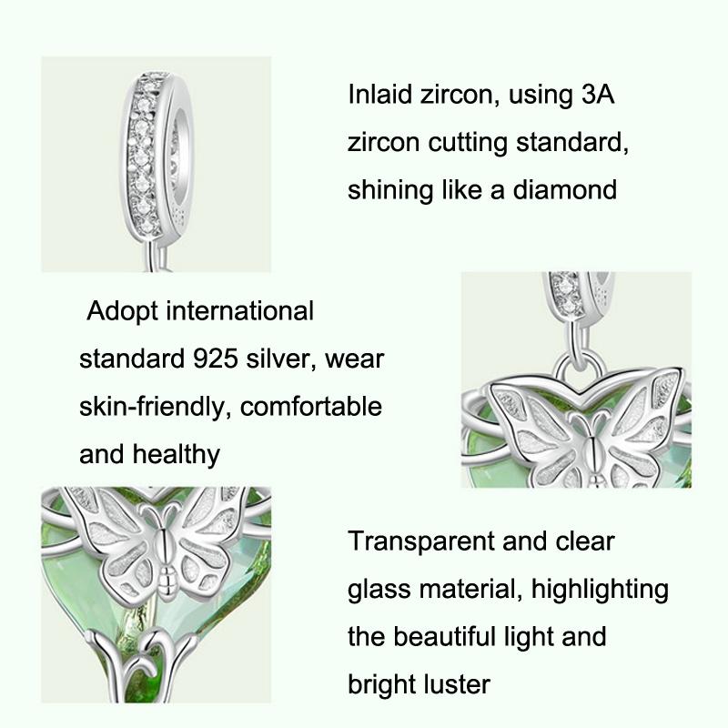 925 Sterling Silver Green Butterfly Pendant For Diy Bracelets 4