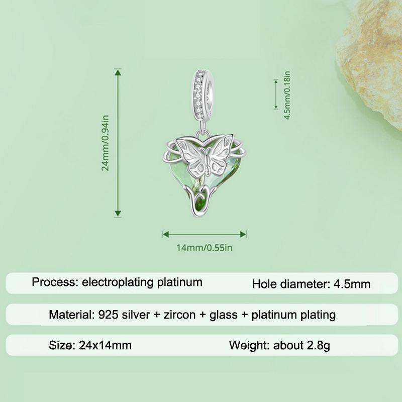 925 Sterling Silver Green Butterfly Pendant For Diy Bracelets 7