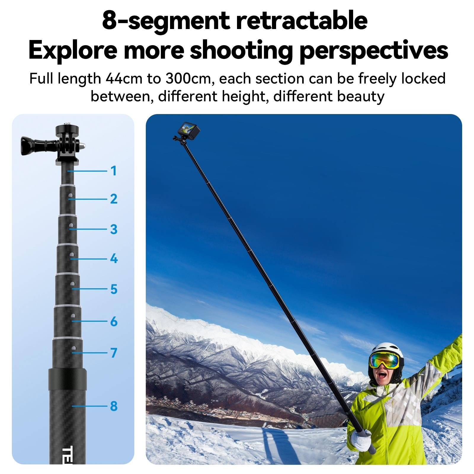 3m Carbon Fiber Selfie Stick Monopod for Action Cameras - 1 / 4 Screw 5