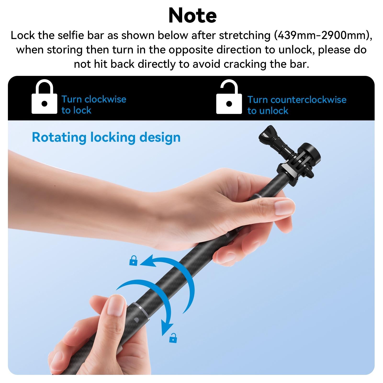 3m Carbon Fiber Selfie Stick Monopod for Action Cameras - 1 / 4 Screw 8