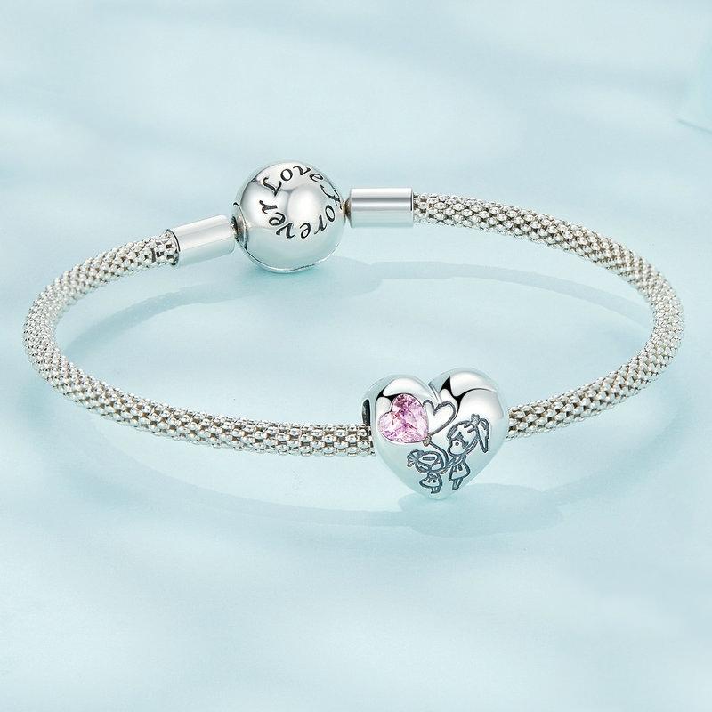 925 Sterling Silver Sisters Love Heart Zircon Bracelet 5