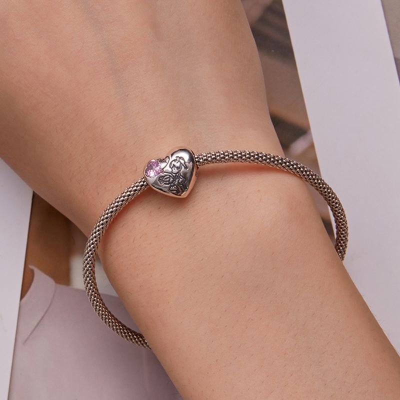 925 Sterling Silver Sisters Love Heart Zircon Bracelet 6