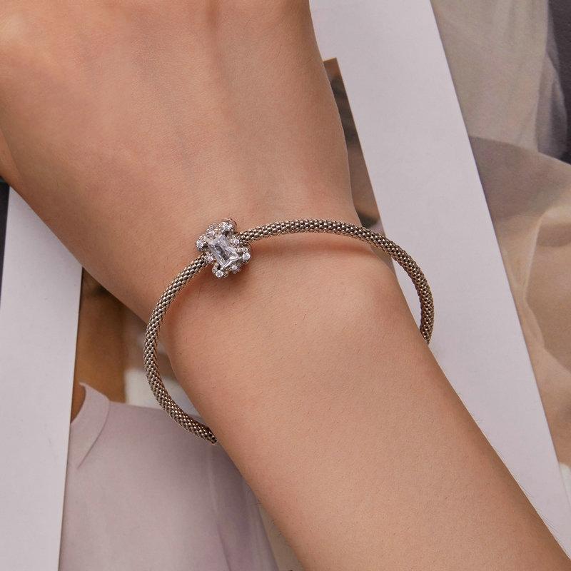 925 Sterling Silver Flower Zirconia Bracelet In Plating 6