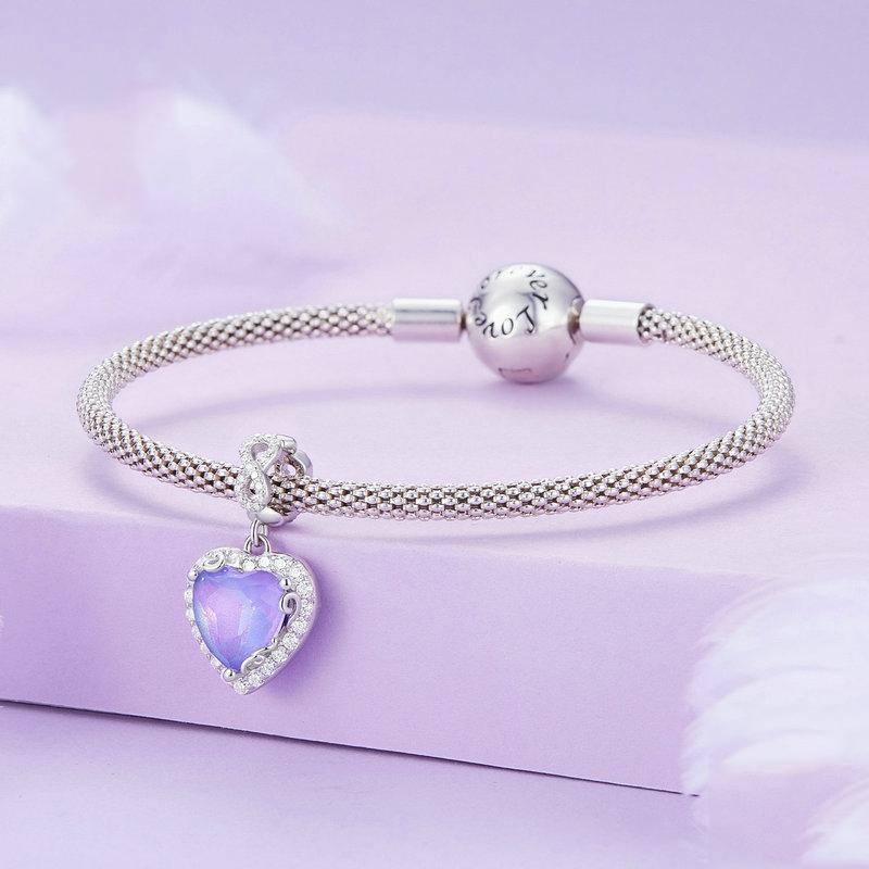 925 Sterling Silver Platinum Plated Zircon Heart Bracelet 4