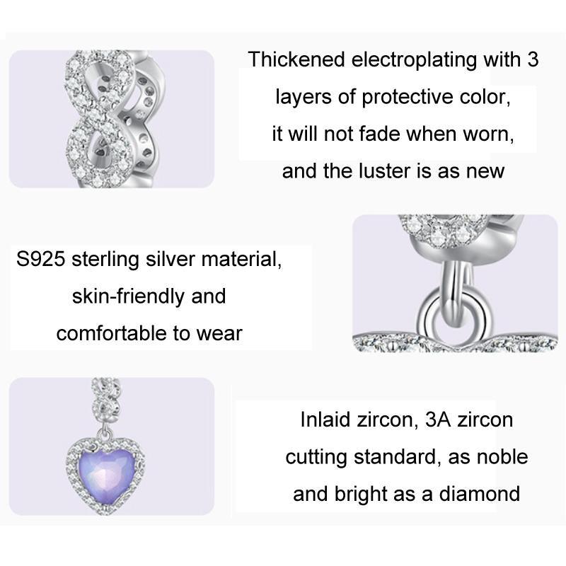 925 Sterling Silver Platinum Plated Zircon Heart Bracelet 6