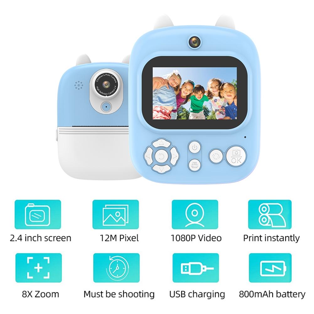 32g Instant Camera with 2.4 Display & Card Reader for Kids - 1200w Blue - Standard Pink 3