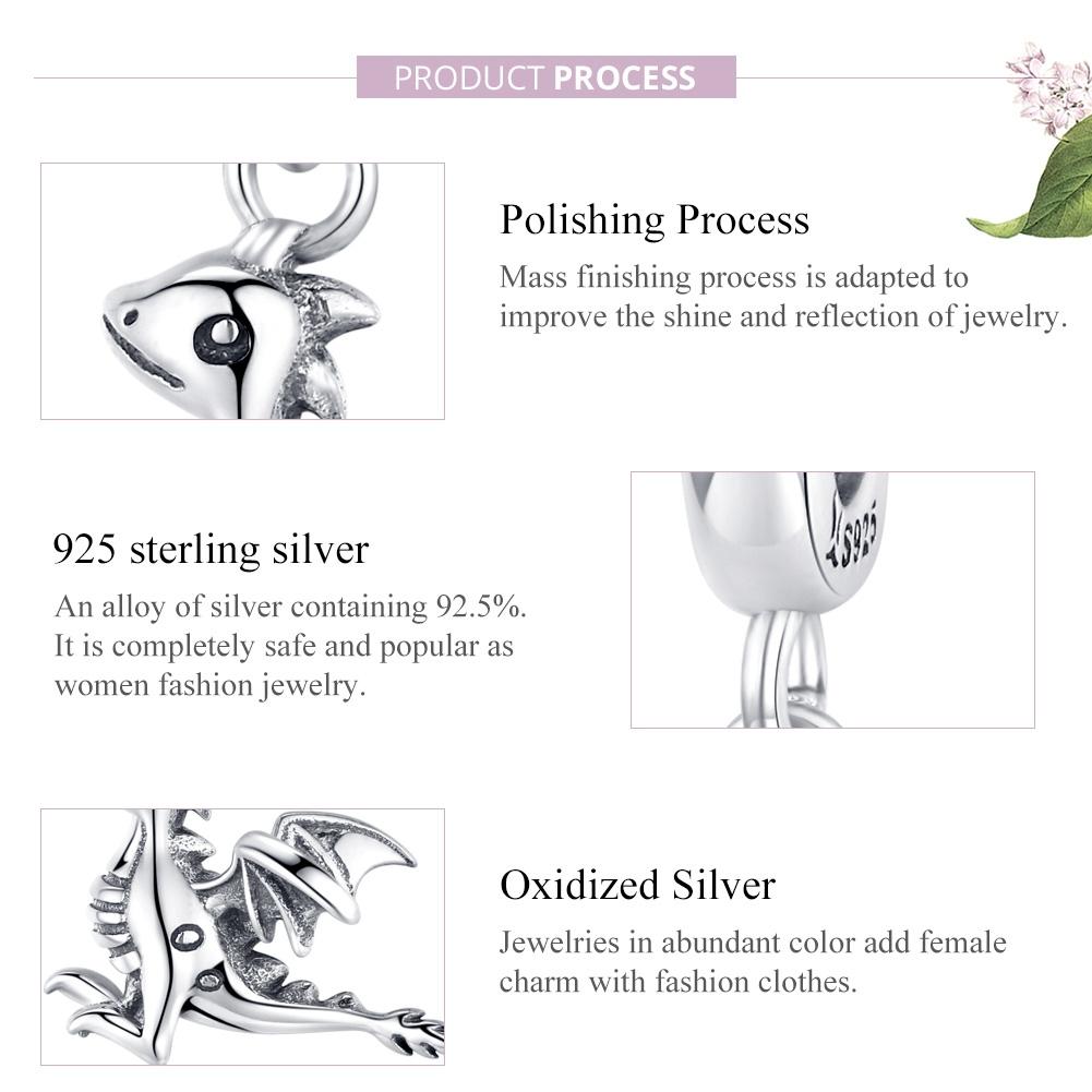 925 Sterling Silver Drogon Dinosaur Charm For Diy Bracelets 5