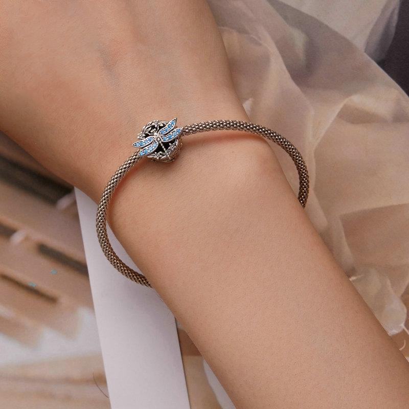 925 Sterling Silver Dragonfly Garland Zircon Bead Bracelet 6