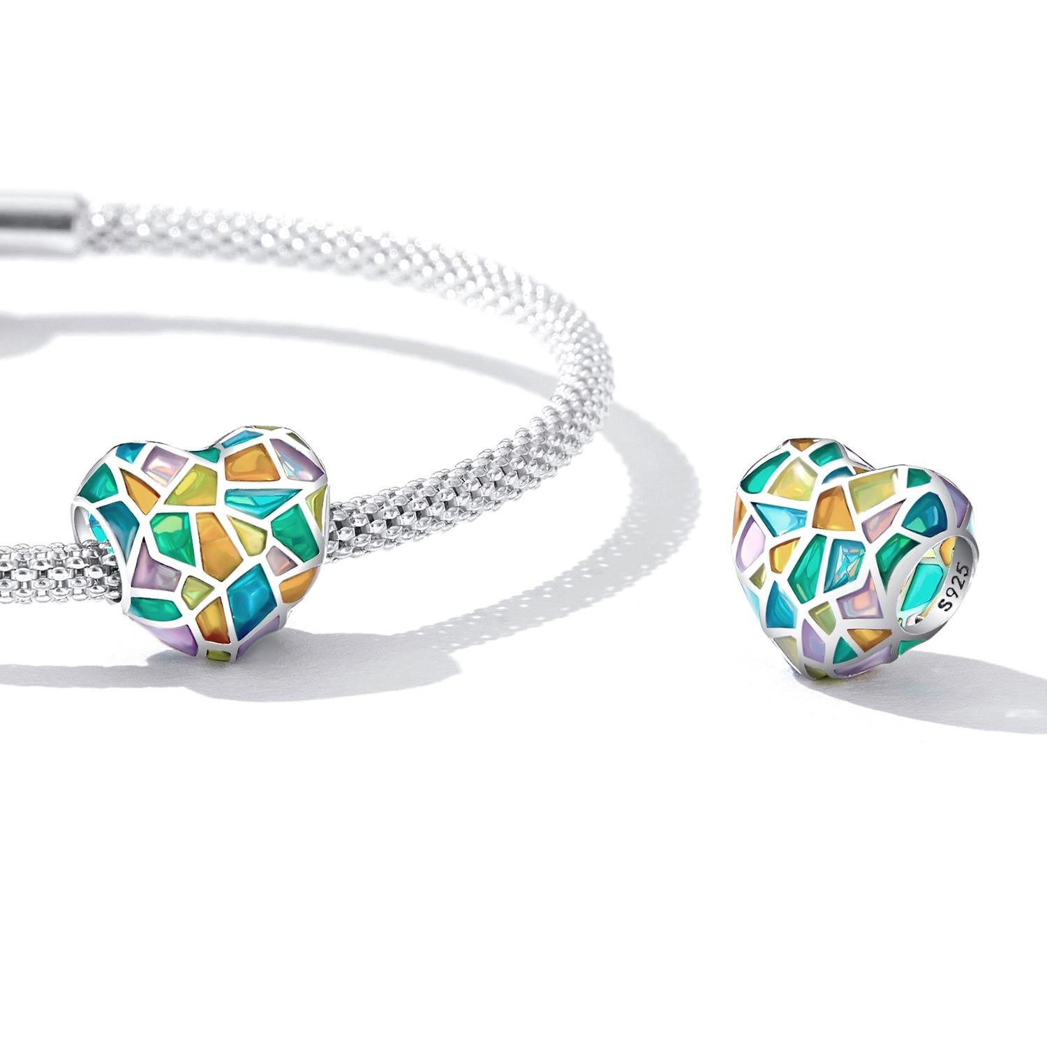 925 Sterling Silver Colorful Heart Beads For Diy Bracelets & Necklaces 6