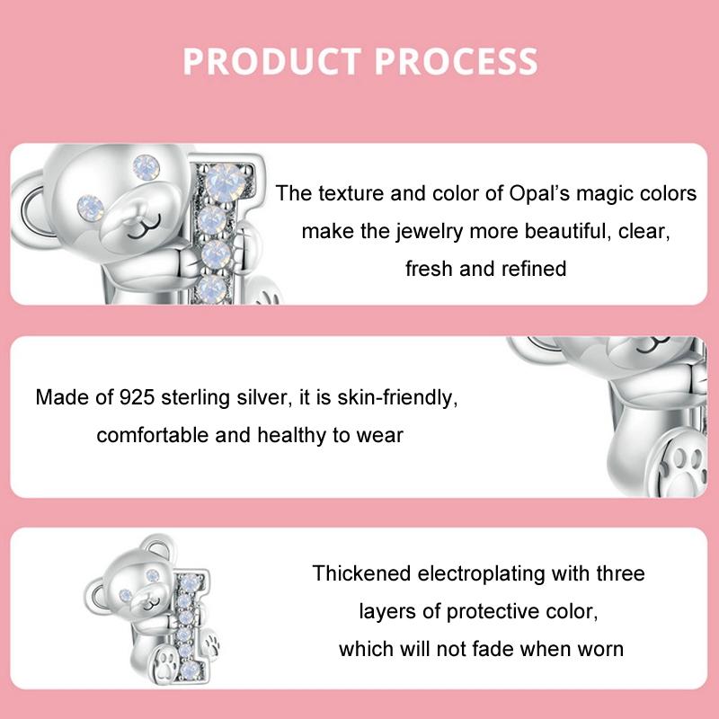 925 Sterling Silver Valentine'S Day Bear Beaded Diy Jewelry 4