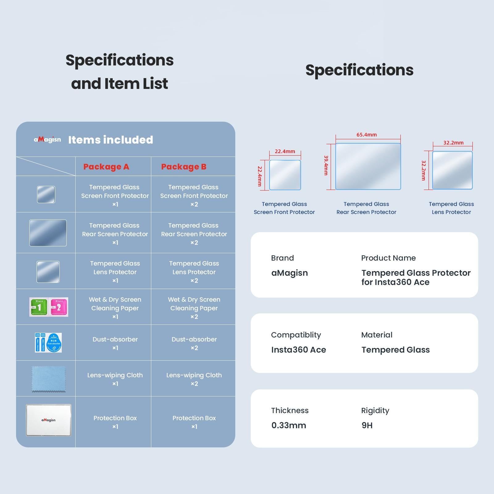 Tempered Film Protective Stickers for Insta360 Ace Amagisn Sports Camera - 3 In 1 10